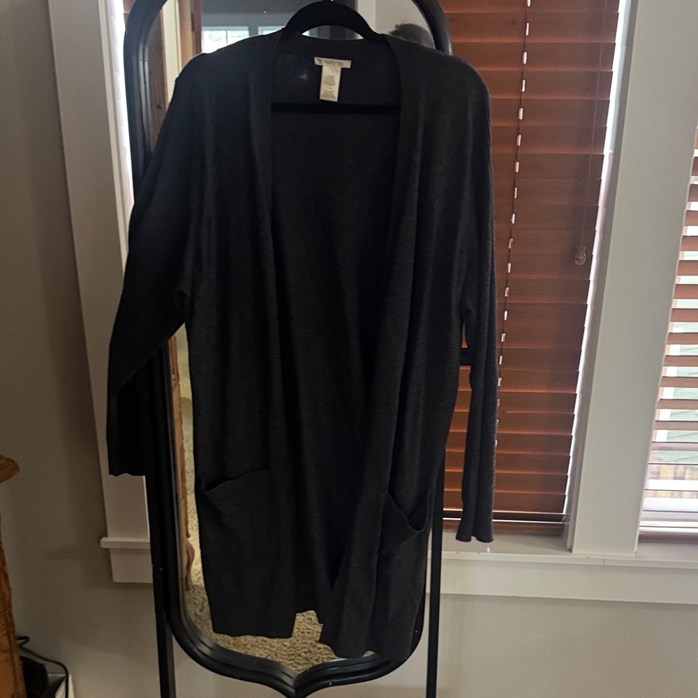 Dark Gray Open Front Cardigan